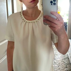 Kate Spade White Jeweled Collar Shortsleeve Blouse